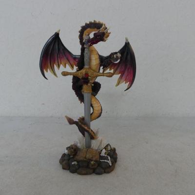 Vintage Sword & Stone Dragon Figurine - 10" Tall