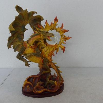 Vintage Dragon with Ring of Fire LED Globe Statue - 19" Tall