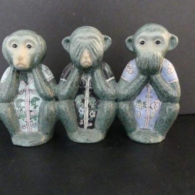 Vintage Famille Rose "Three Wise Monkeys" Figurine - 11" x 7¾"