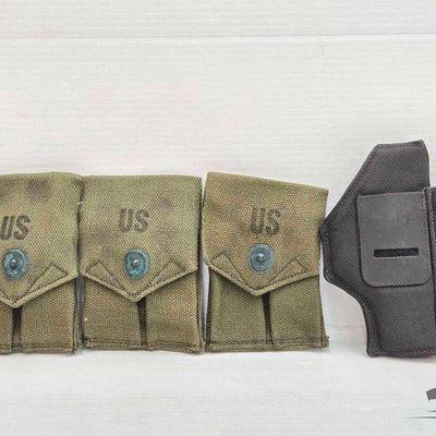#1636 • (3) U.S. Ammo Belt Pouches & Soft Gun Holster
