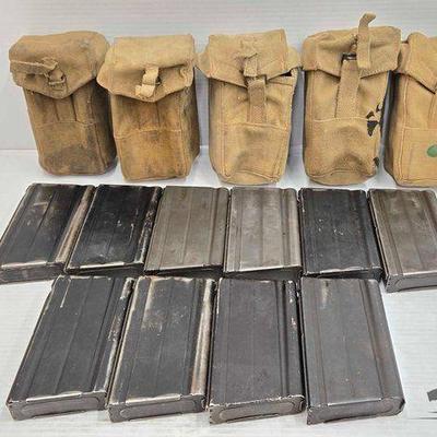 #1202 • (10) 20rd .308 Magazines & (5) Ammo Belt Pouches
