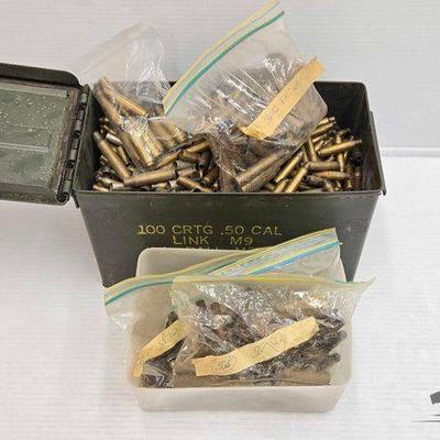 #1638 • Over (300) Reloading Brass In Metal Ammo Box
