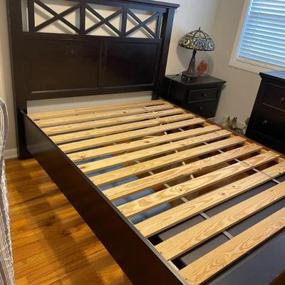 Queen bed with end table
