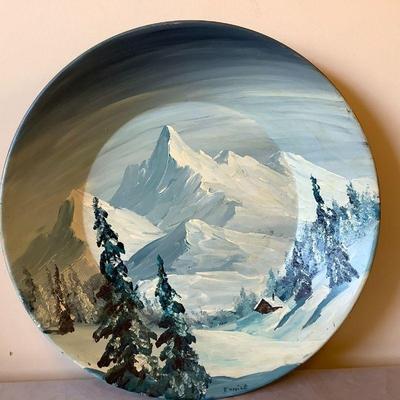 Signed painted copper pan