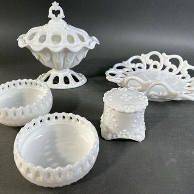 Lot 313 | Vintage Fostoria Milk Glass Assortment
