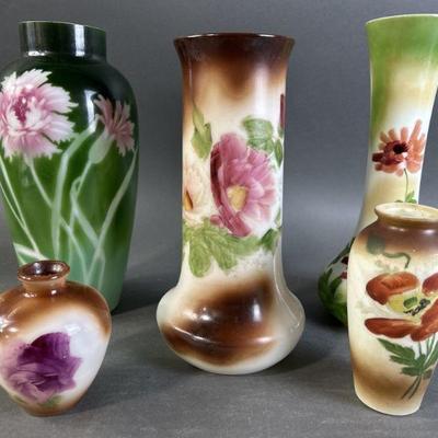 Lot 267 | Vintage Fostoria Painted Milk Glass Vases
