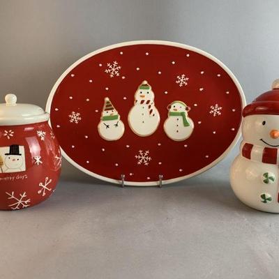 Lot 15 | Hallmark Snowman Themed Ceramic Platter & Jars
