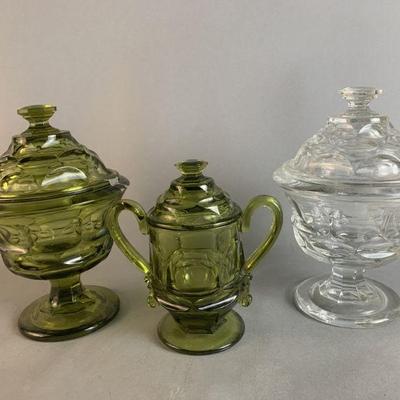 Lot 223 | Vintage Fostoria Argus Lidded Candy Dishes & Jar
