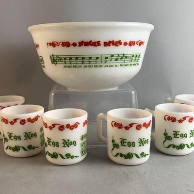 Lot 10 | MCM Hazel Atlas Egg Nog Punch Bowl & Mugs
