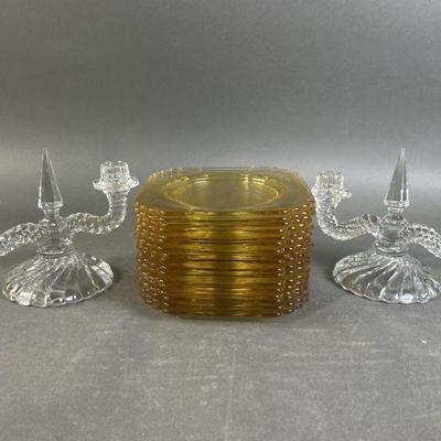 Lot 269 | Vintage Fostoria Glass 17 Plates, 2 Candle Holders
