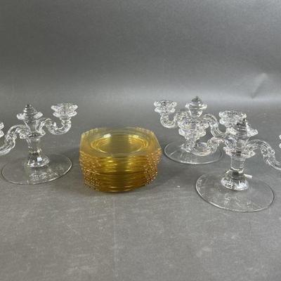 Lot 270 | Vintage Fostoria Glass11 Plates & Candle Holders
