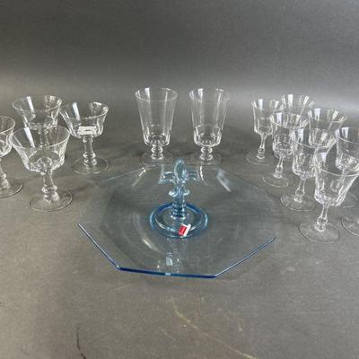 Lot 301 | Vintage Fostoria Azure Platter & Glasses
