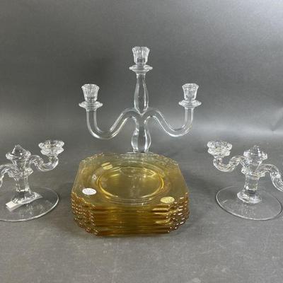 Lot 271 | Vintage Fostoria 8 Plates & Candle Holders
