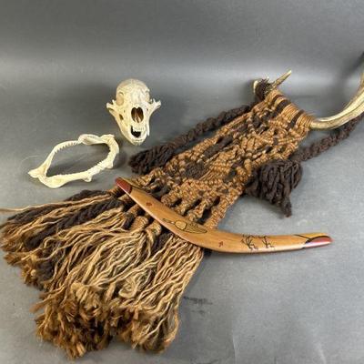 Lot 210 | Signed Boomarang, Animal Bones & Macrame
