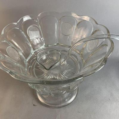 Lot 318 | Fostoria Coin Punch Bowl, Pedestal & Ladle
