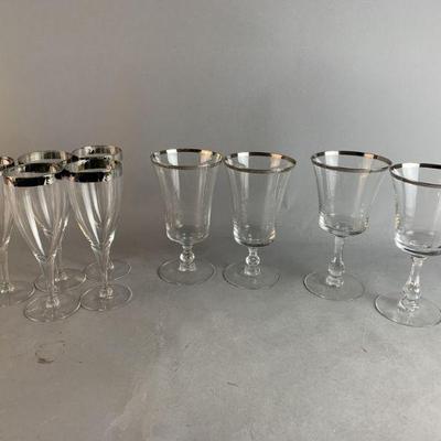 Lot 250 | Fostoria Silver Rimmed Wine, Water, & Tea Glasses
