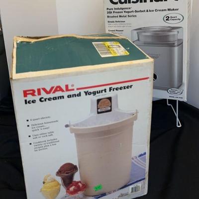 6-qt Rival electric freezer
Cuisinart 2-qt frozen yogurt-sorbet and ice cream maker 
 