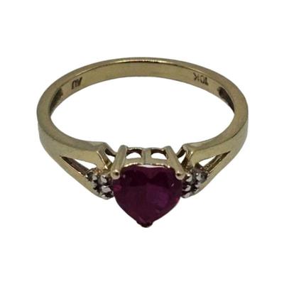 Lot 225
10k Gold Ring w/ Ruby Setting and Diamond Accents  Sz 7 Weight 2.04 grams (includes stone)  Estimated Melt Value: $72.14 as of...