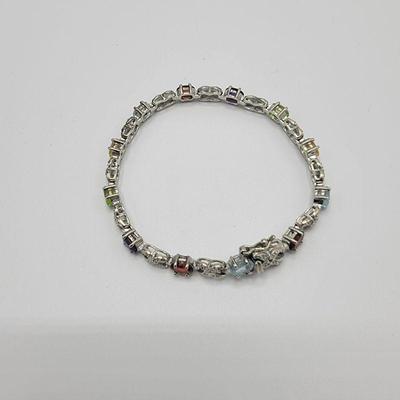 925 Multi Color Gemstone Link Accent Bracelet Hallmark: CHINA/925 L x W:  L 19cm  W 4mm Clasp: Bracelet Clasp Weight: 10.81 grams...