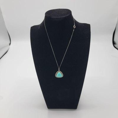  Rounded Triangle Sterling Silver Turquoise Pendant Necklace Hallmark: Lady Belle Pendant: L 2.6cm  W 2.3cm Weight: Grams 4.85  Estimated...