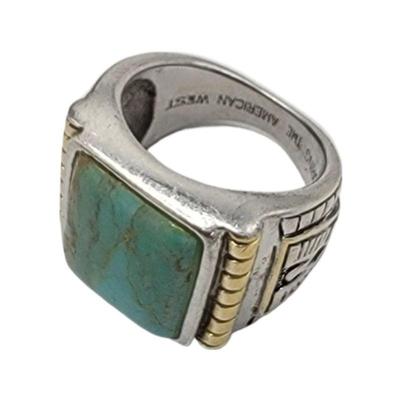 925 Turquiose Cabochon Men's Native Ring
Bradford Exchange / 18k Gold Plating Accent
Sz 10
Weight: 18.49 grams 
Estimated Melt...
