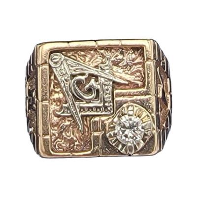 10k Diamond Vintage Master Masons Ring