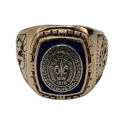 Lot 92
10k Gold Baflour Class Ring Sz 8 Hallmark: 10k / Initials Engraved Weight: 9.63 Grams Estimated Melt Value: $337.09  as of...