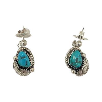 Lot 115
Navajo Turquoise Earings (Post) L 2.4cm  Grams 6.22 Buyer is responsible to pay for Shipping (See Shipping Details)