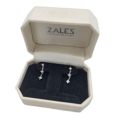 Lot 112
10k White Gold DIamond Drop Pierced Earnings L 1.7cm each  Hallmark: 10k / ZEI / WG Weight 1 gram each Buyer is responsible to...