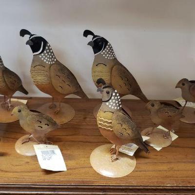 Metal quail and chicks