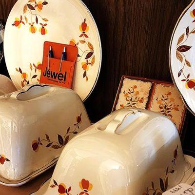 Hall China Jewel tea autumn leaf collection 100's of pieces (some not shown, still in totes).