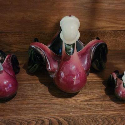 Large Hull Goose Planter, #74 with Polka Dot Bandana, Maroon and Dark Green, Medium and Small Available.
