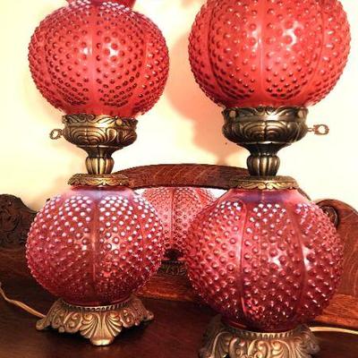 Fenton Cranberry Hobnail Table Lamps