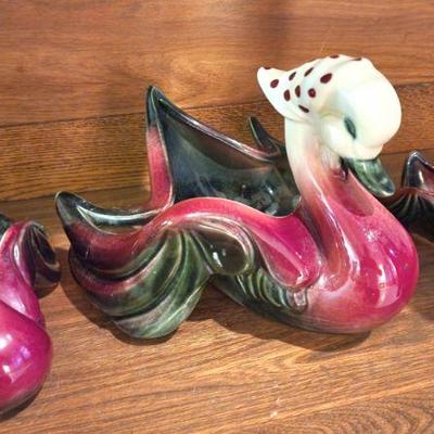 Large Hull Goose Planter, #74 with Polka Dot Bandana, Maroon and Dark Green, Medium and Small Available.