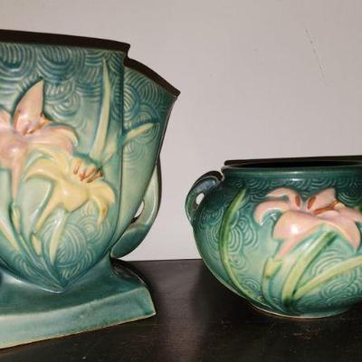 Roseville Evergreen Zephyr Lily Vase Double Handle Mid Century 1949 Vintage Pottery Home Decor USA FLAWLESS Blue-Green and Medium Size...