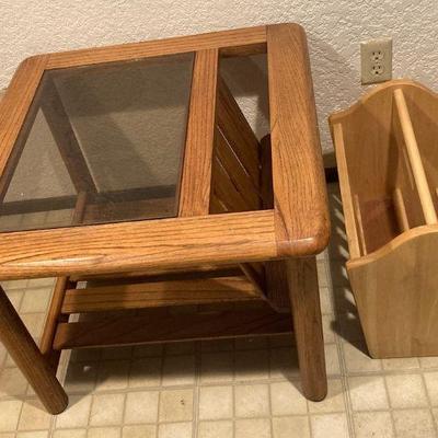 Wood Side Table With Magazine Rack 