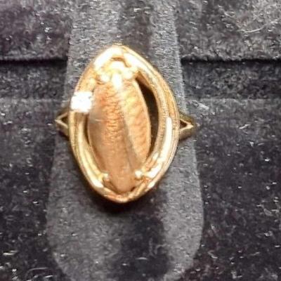 Vintage 14k Tigers Eye w/ Diamond Gold Ring 6 1/2