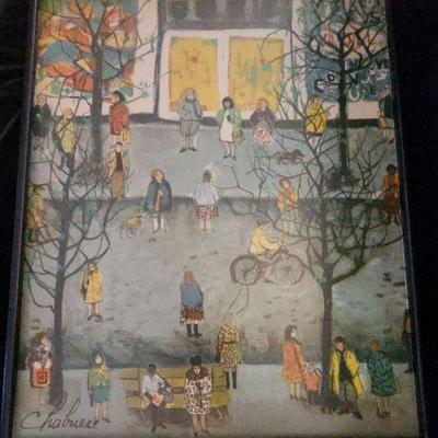 Vintage Nathalie Chabrier Paris Street Scene Art Print Frame 18 x 15