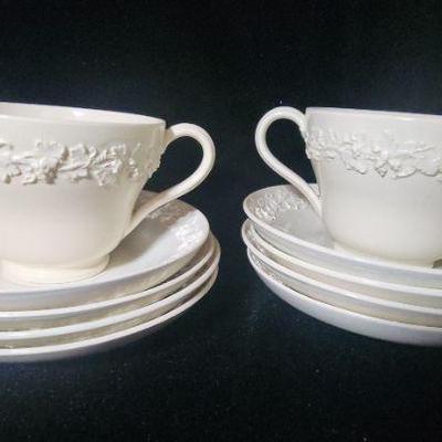 Vintage Wedgwood Queen's Ware Embossed Teacups and Saucers