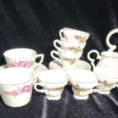 Vintage Japanese Tea Set with Rose Floral Design