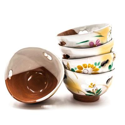 Set of 5 Small Ceramic Bowls w/Chopstick Holes