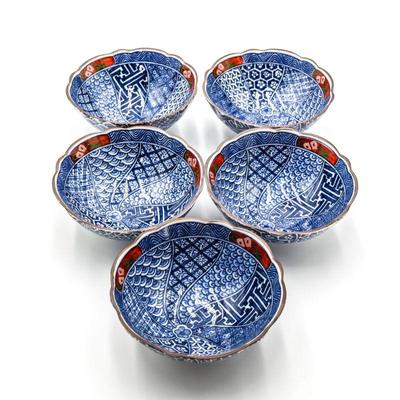 Set of 5 Sometsuke Footed Rice Bowls