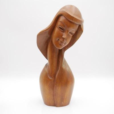 Large Hand Carved Woman Bust Sculpture