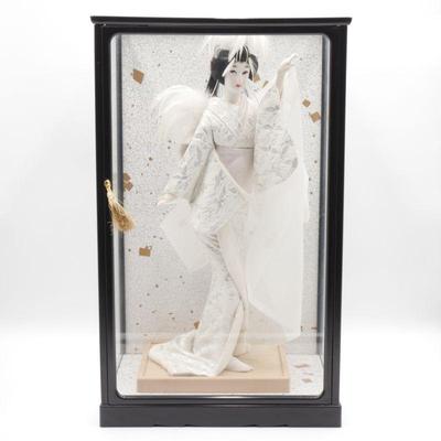 Vintage Handmade Japanese Geisha Doll in Glass Display Case