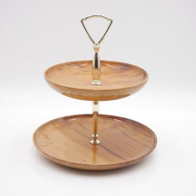 Mid-Century Myrtlewood Two-Tier Tidbit Serving Tray
