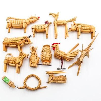 Miniature Braided Straw Chinese Zodiac Animal Figurines (Total of 13)