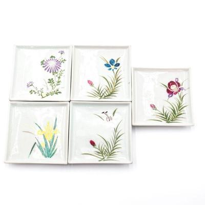 Square Ceramic Dishes w/Gilded Flower Design (Set of 5)