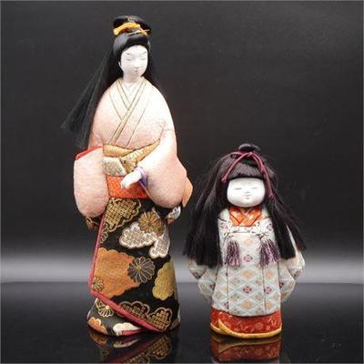Pair of Vintage Japanese Hand-Made Geisha Dolls