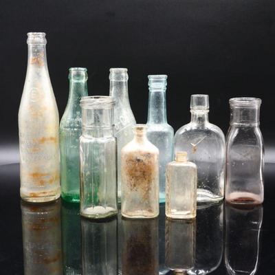 Lot Of 9 Vintage Glass Bottles