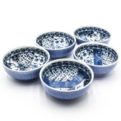 Set of 5 Small Sometsuke Blue & White Bowls